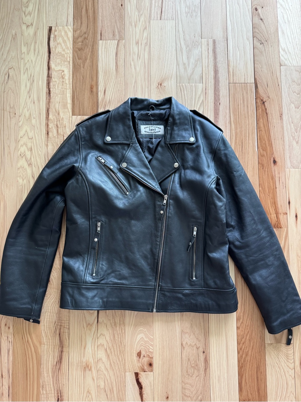 Women’s Black Leather Biker Jacket with Asymmetrical Zip - World of Leather XL